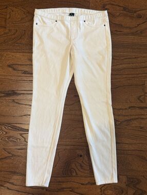 HUE Womens White Denim Skinny Pants Slim Fit Stretch Pockets Button Mid Rise